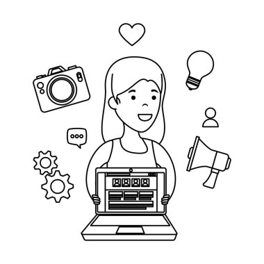 laptop ve iş simgeleri olan kadın