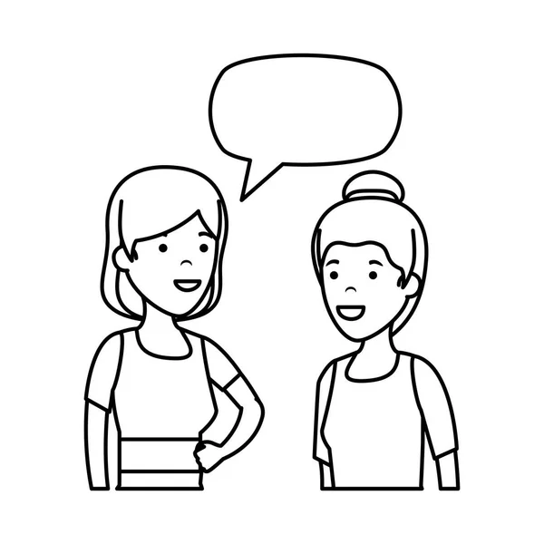 Couple de filles avec des personnages de bulle de parole — Image vectorielle