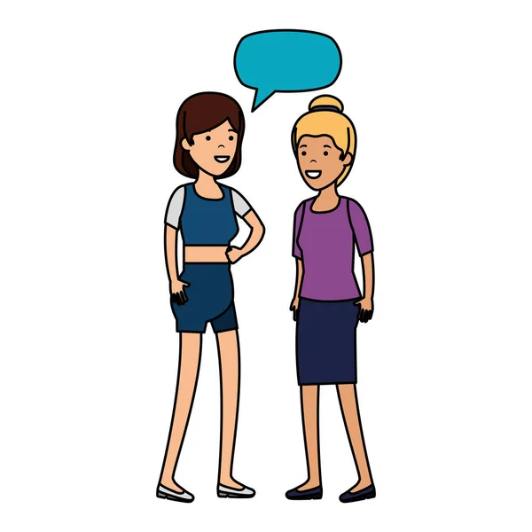 Δυο κορίτσια με χαρακτήρες φούσκα ομιλία — Διανυσματικό Αρχείο
