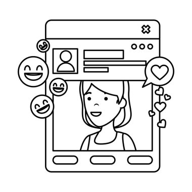 Şablon ve sosyal medya ile genç kadın