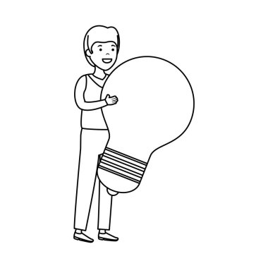 ampul ışık ile genç adam