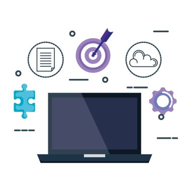 laptop ile iş Icons set