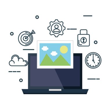 laptop ile resim ve iş Icons set