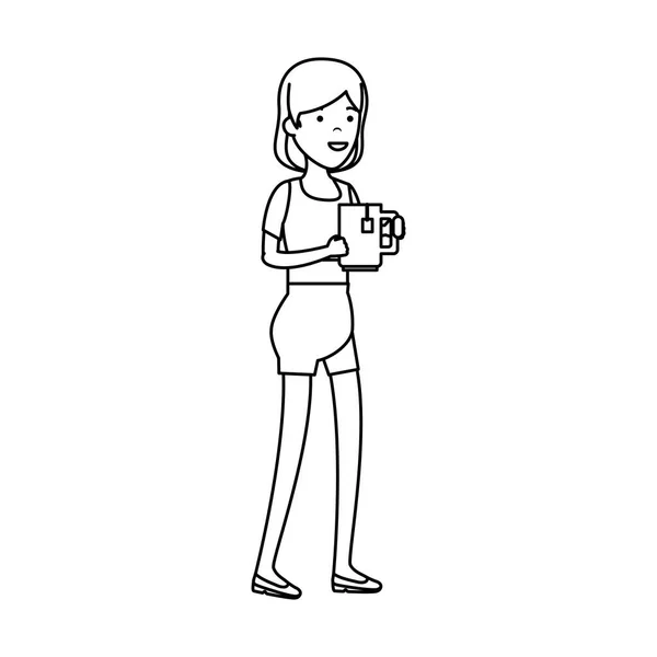 年轻的女人与咖啡杯字符 — 图库矢量图片