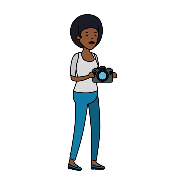 Fotoğraf makinesi olan siyah kadın — Stok Vektör
