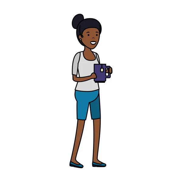 Çay bardağı ile genç siyah kadın — Stok Vektör