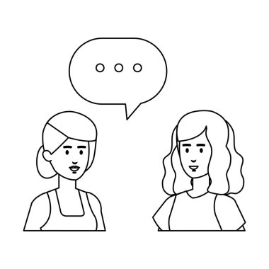 Çift kızlarla konuşma balonu karakterleri çizimde tasarım vektör