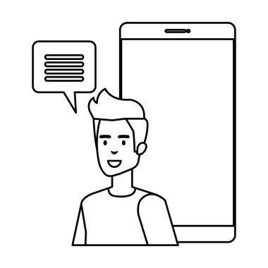 smartphone ve konuşma balonu ile genç adam