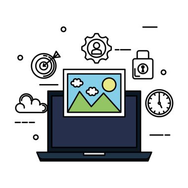 laptop ile resim ve iş Icons set