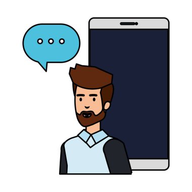 smartphone ve konuşma balonu ile genç adam