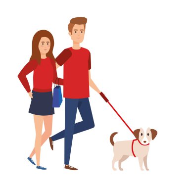 aşık çift ile köpek yürüyüş