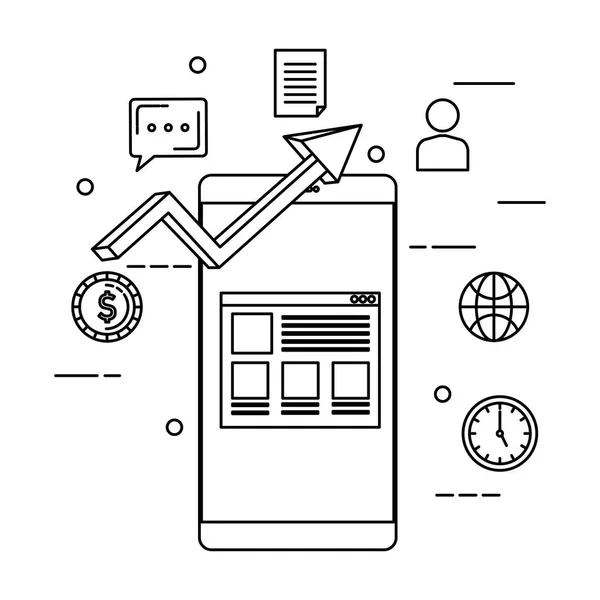 Smartphone Con Modello Set Icone Disegno Illustrazione Vettoriale — Vettoriale Stock