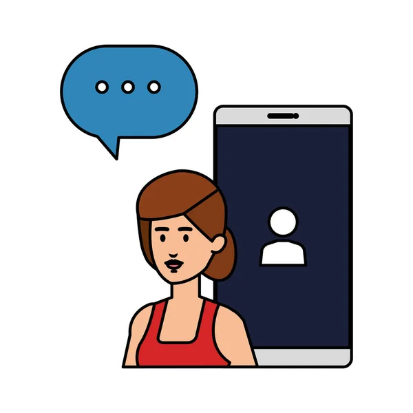 Nő a smartphone és a beszéd buborék — Stock Vector