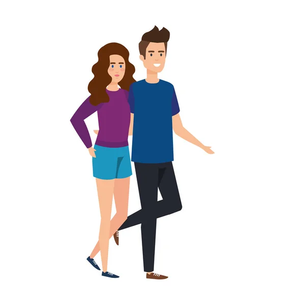 Amoureux couple promenades personnages — Image vectorielle