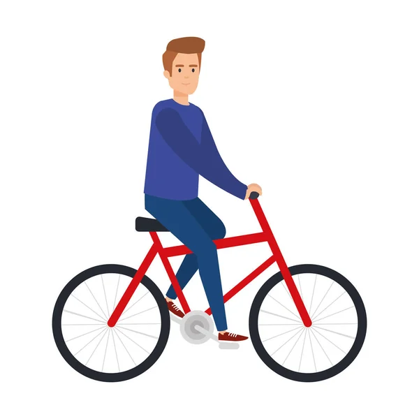 Hombre joven montar en bicicleta — Vector de stock