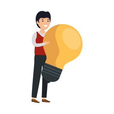 ampul ışık ile genç adam