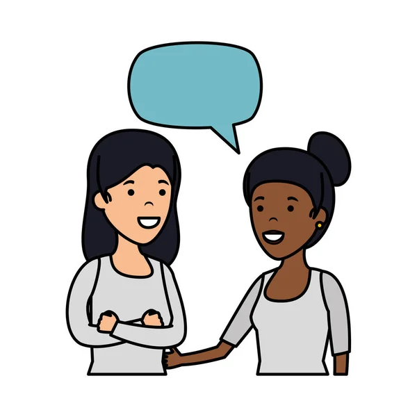 Δυο κορίτσια με φούσκα ομιλία διαφυλετικός χαρακτήρες — Διανυσματικό Αρχείο