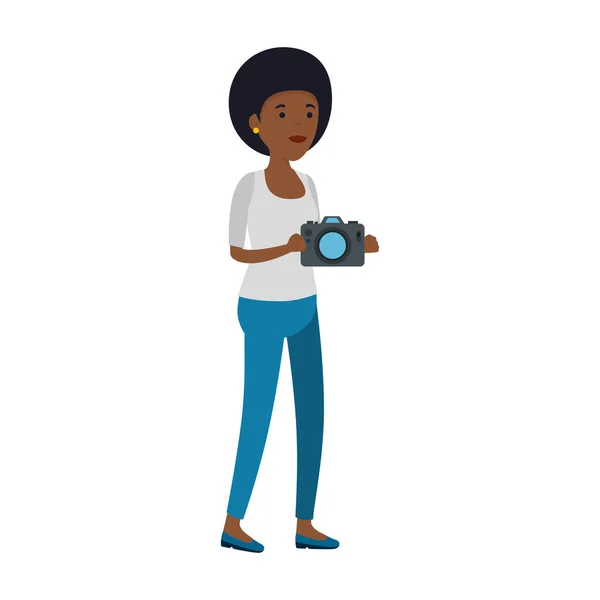 Jovem mulher negra com câmera — Vetor de Stock