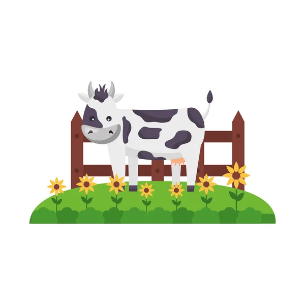 Fazenda cerca de vaca — Vetor de Stock