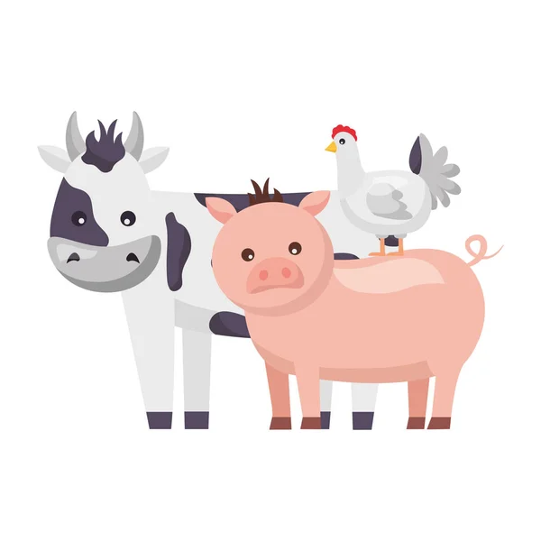 Cow pig and chicken animals farm — Stock Vector