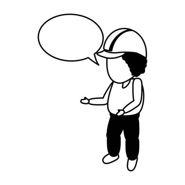 işçi kask ve konuşma balonu ile