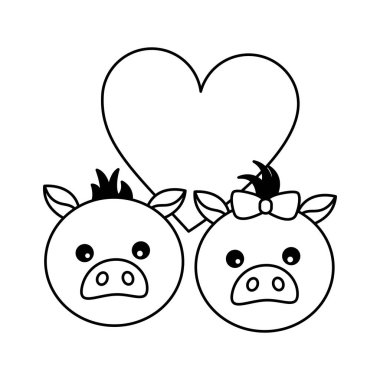 şirin çift domuz kalp sevmek