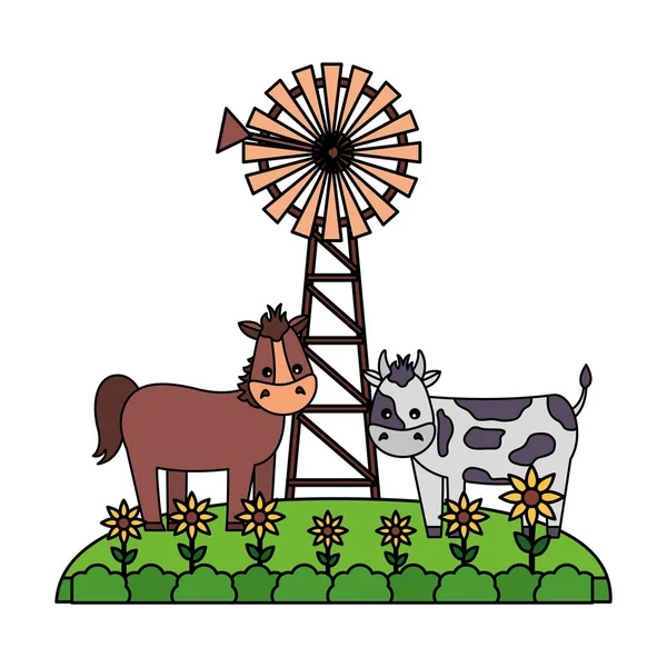 Boerderij vers windmolen — Stockvector