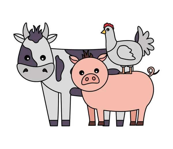 Cow pig and chicken animals farm — Stock Vector