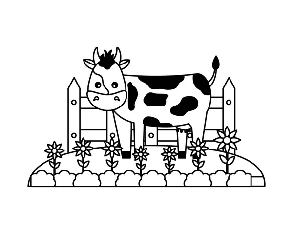 Αγελάδα αγρόκτημα φράχτη — Διανυσματικό Αρχείο