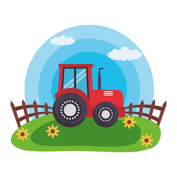 Tractor en la granja de hierba — Vector de stock