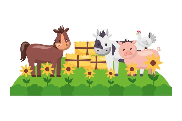 Koně krávu prase balíků sena farmy — Stockový vektor