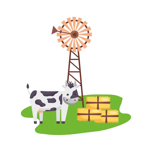 Kráva větrný mlýn balíků sena — Stockový vektor