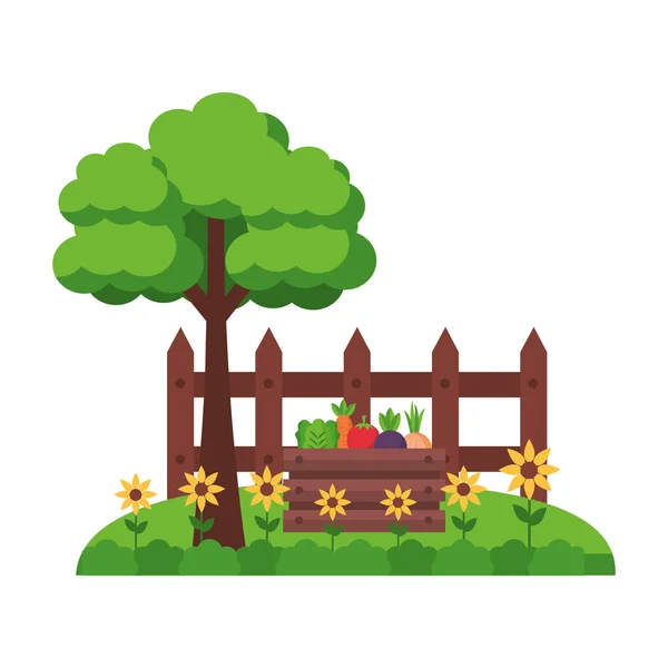Träd grönsaker staket gård — Stock vektor