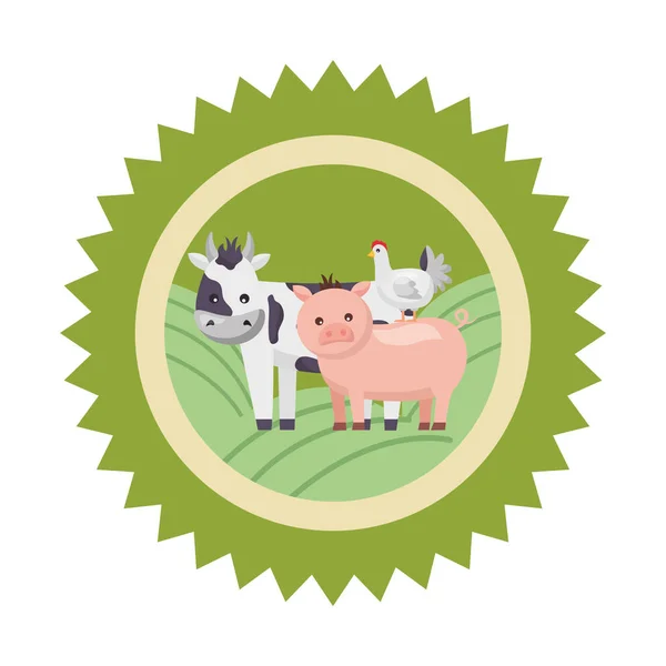 Cow pig and hen farm — Stock Vector