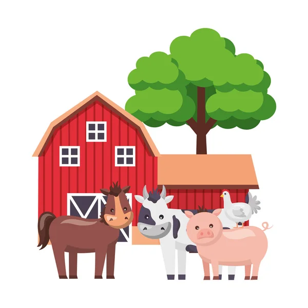 Celeiro animais árvore fazenda —  Vetores de Stock