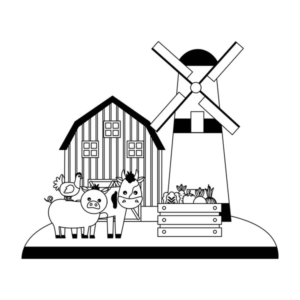 Ferme éolienne animaux ferme de légumes — Image vectorielle