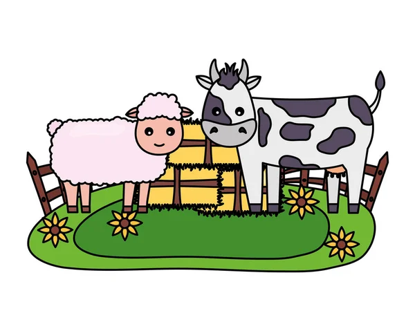 Fardos de ovejas y vacas de la granja de heno — Vector de stock