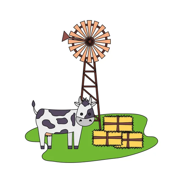 Molino de viento de vaca fardos de heno — Vector de stock