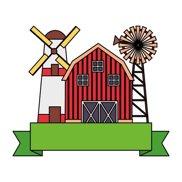 Granero molino de viento granja de almacenamiento — Vector de stock