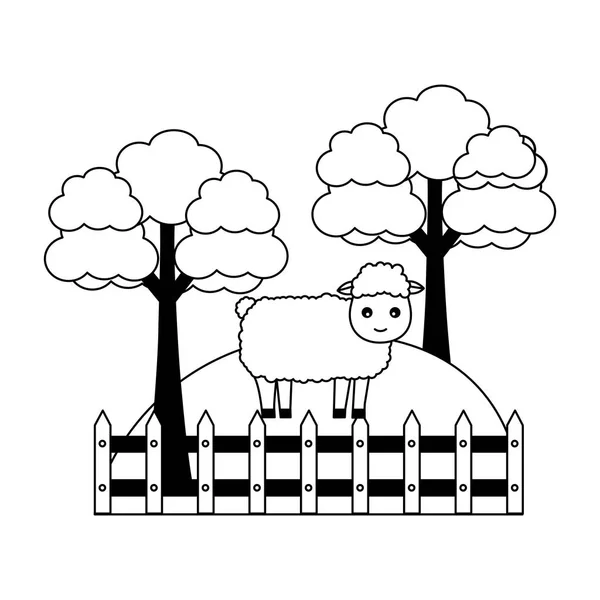 Ferme de clôture de moutons — Image vectorielle