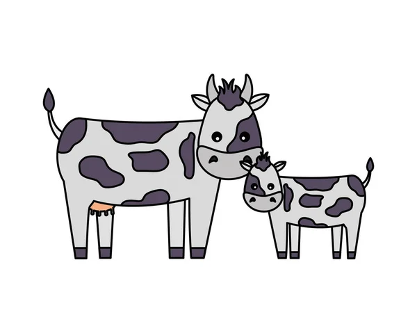 Koe en kalf — Stockvector
