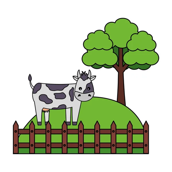 フェンスの牛ファーム — ストックベクタ