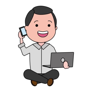 cep telefonu ve laptop ile işadamı