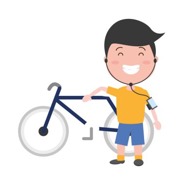 genç çocuk Bisiklet kulaklık cep telefonu ile