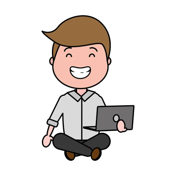 Smiling man sitting with laptop — Stock Vector