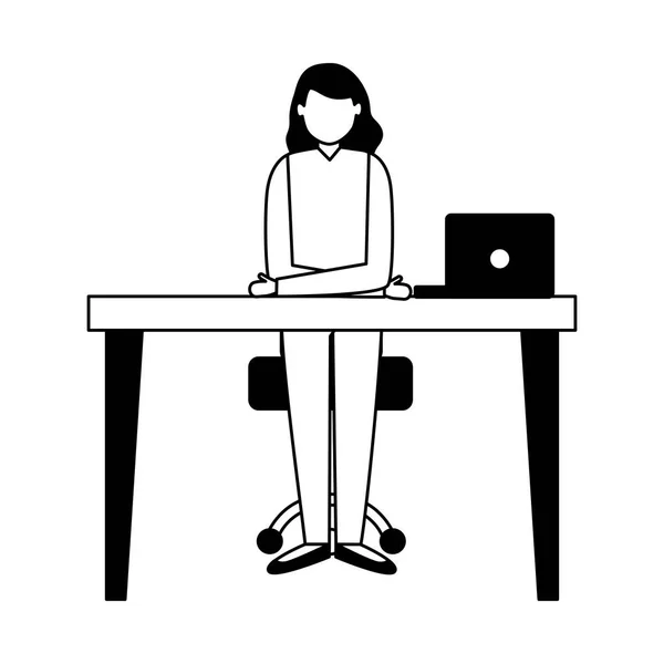 Mujer espacio de trabajo escritorio portátil — Archivo Imágenes Vectoriales