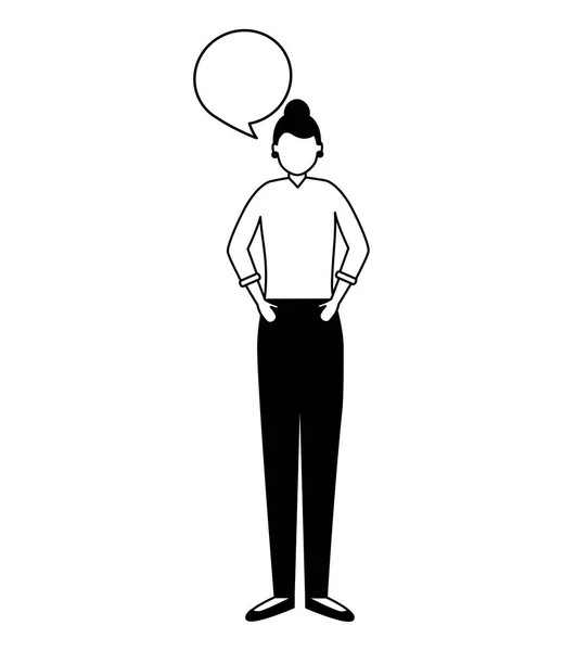 Kadın ayakta konuşma balonu — Stok Vektör