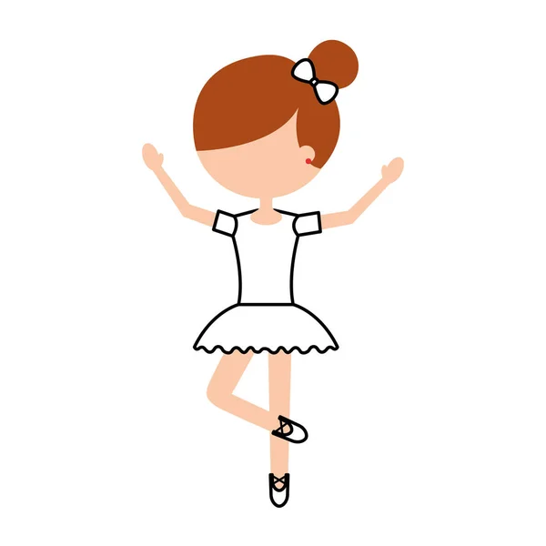 Küçük kızı tutu giysi ve topuz saç ile bale dans — Stok Vektör
