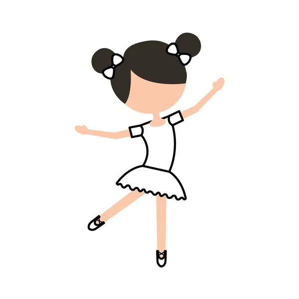 小さな女の子踊るバレエのチュチュ ドレスとお団子髪 — ストックベクタ