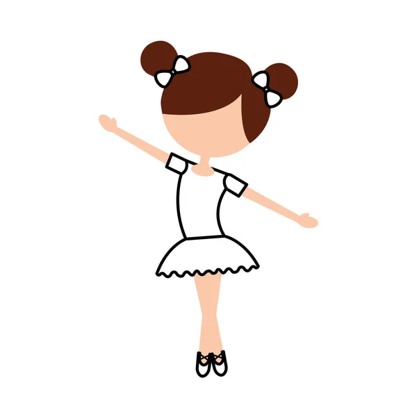Den lilla flickan dansade balett med tutu klänning och bulle hår — Stock vektor